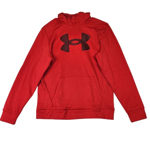 Under Armour Fleece Big Logo Hoodie‎ Sz M Red Black Big Logo Pullover Pocket NWT - Picture 1 of 12
